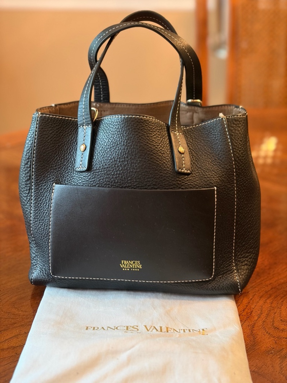 Frances Valentine Black Pebbled Leather Mini Chloe Pocket Tote - w/ Mini CB Bag